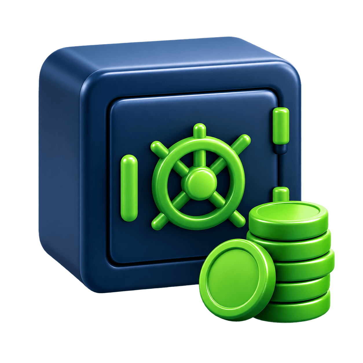 A secure savings vault with green coins