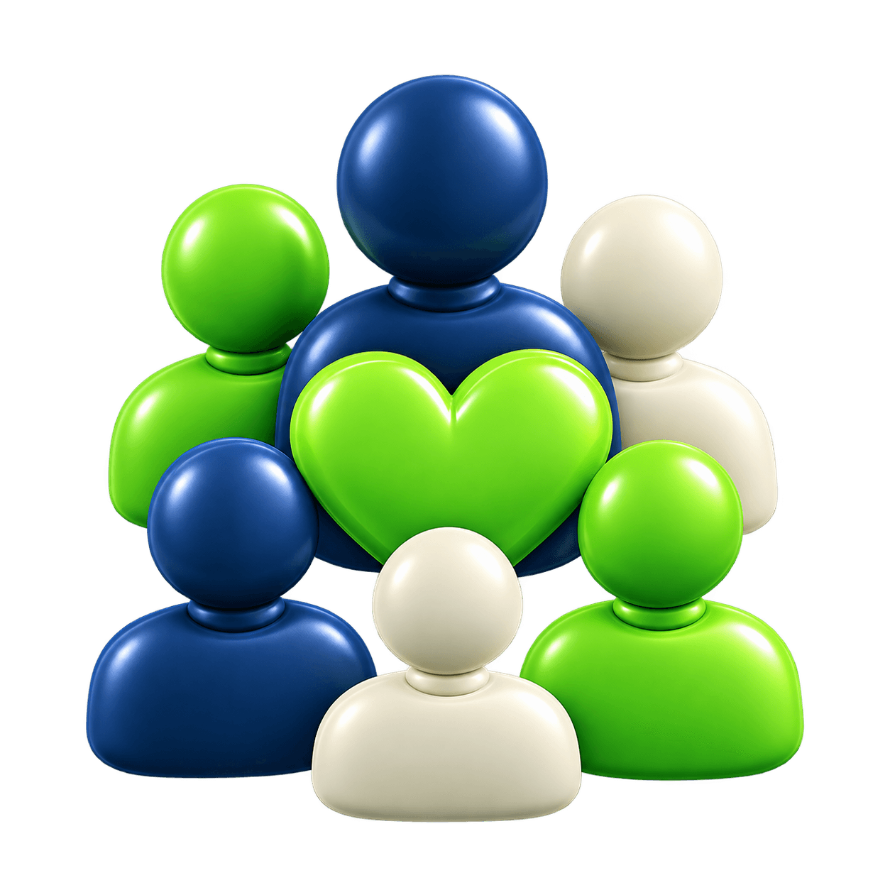 A community gathered around a heart