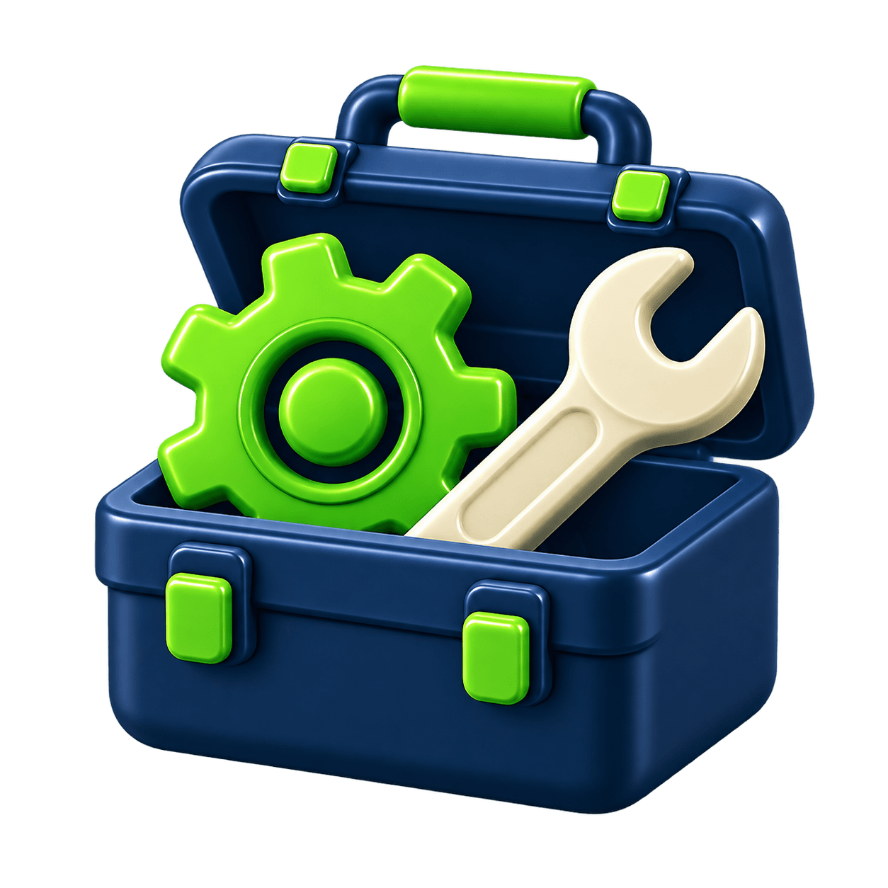 A practical toolbox with a gear and wrench