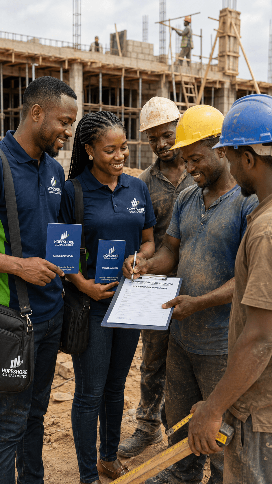 Construction workers opening a savings account with Hopeshore
