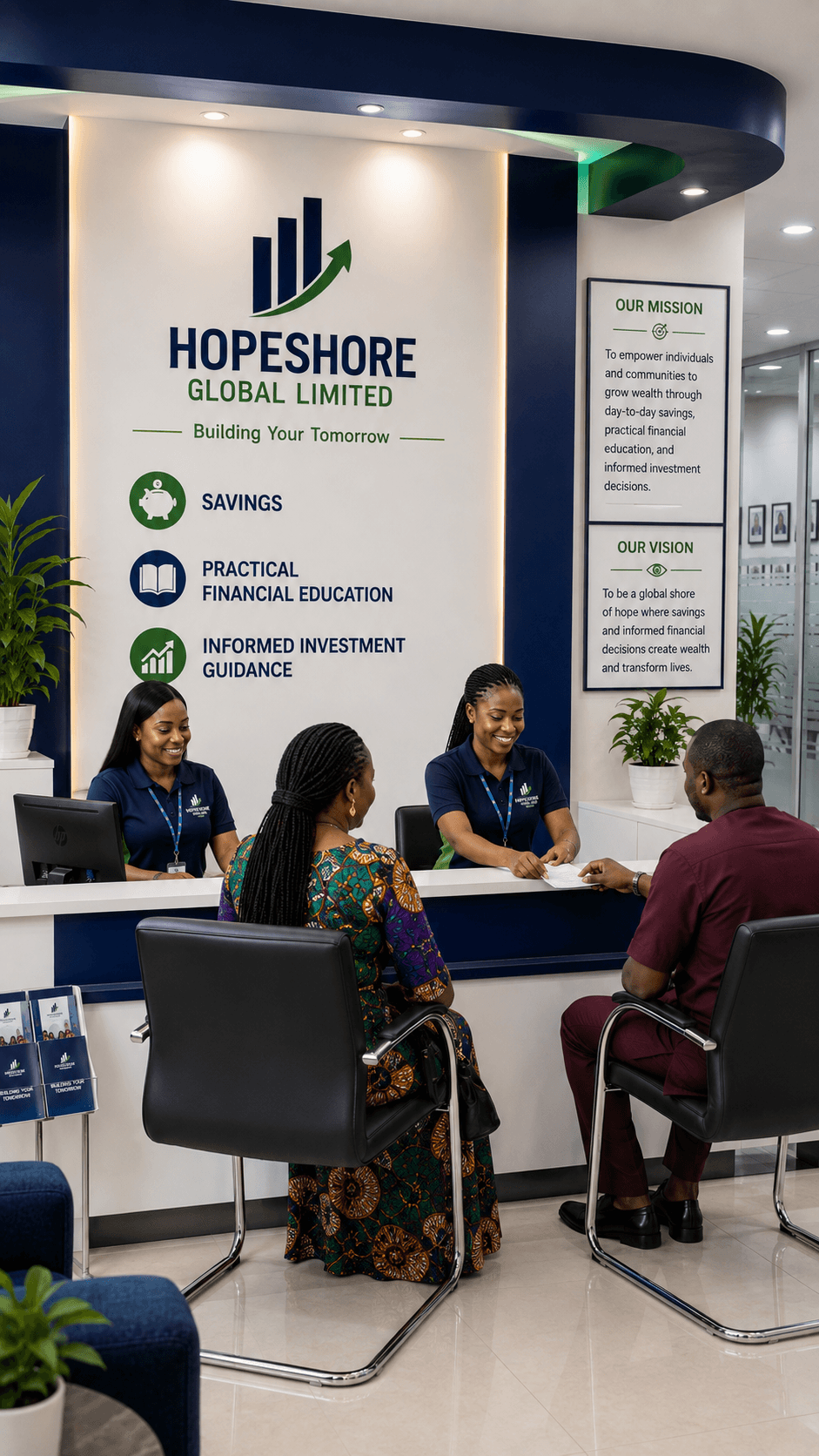 Clients receiving support at the Hopeshore Global office