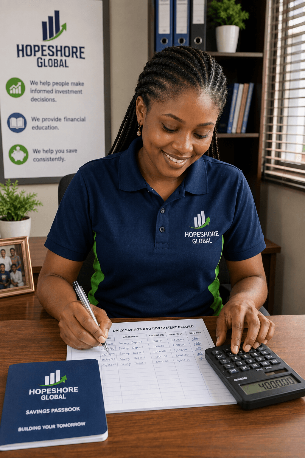 A team member maintaining savings records